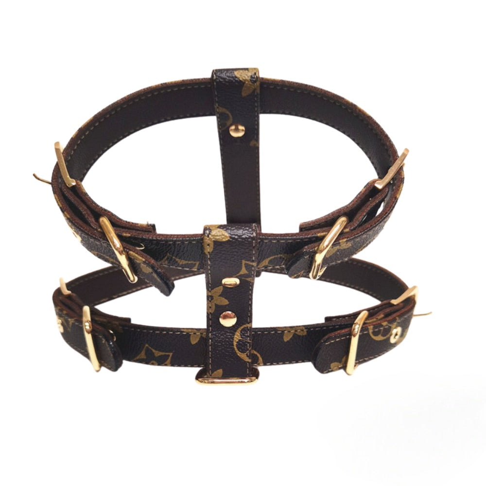 DINA Harness & Leash SET β Brown Faux Leather Luxury