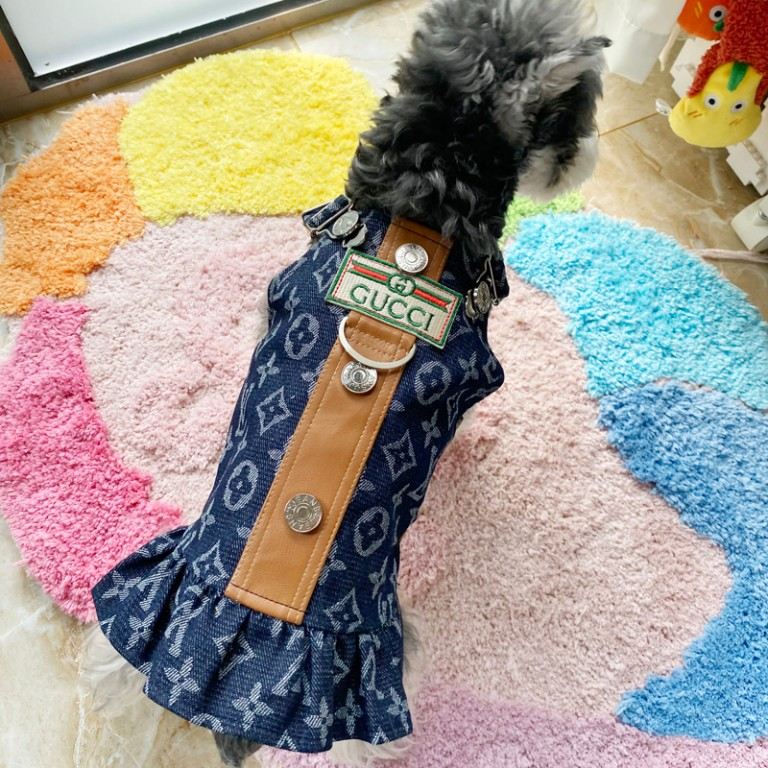 designer blue dog dress w691