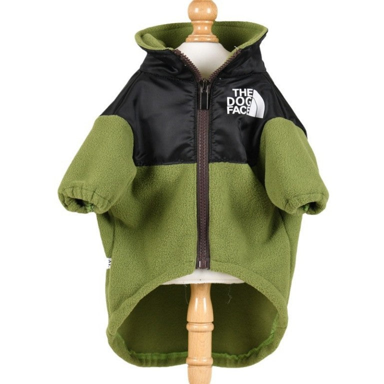 Green Dog Face Jacket – Ultra-Soft Fleece Winter Coat for All Dog Sizes (Small to Large Breeds) w694