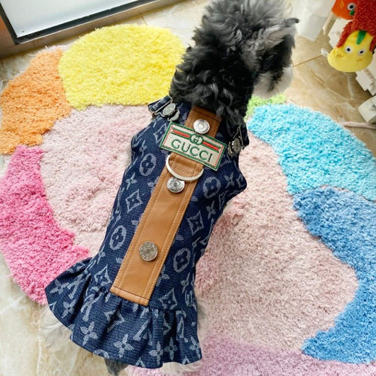 designer blue dog dress w691