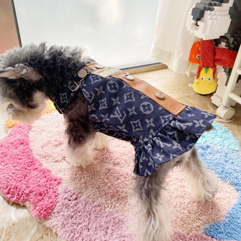 designer blue dog dress w691