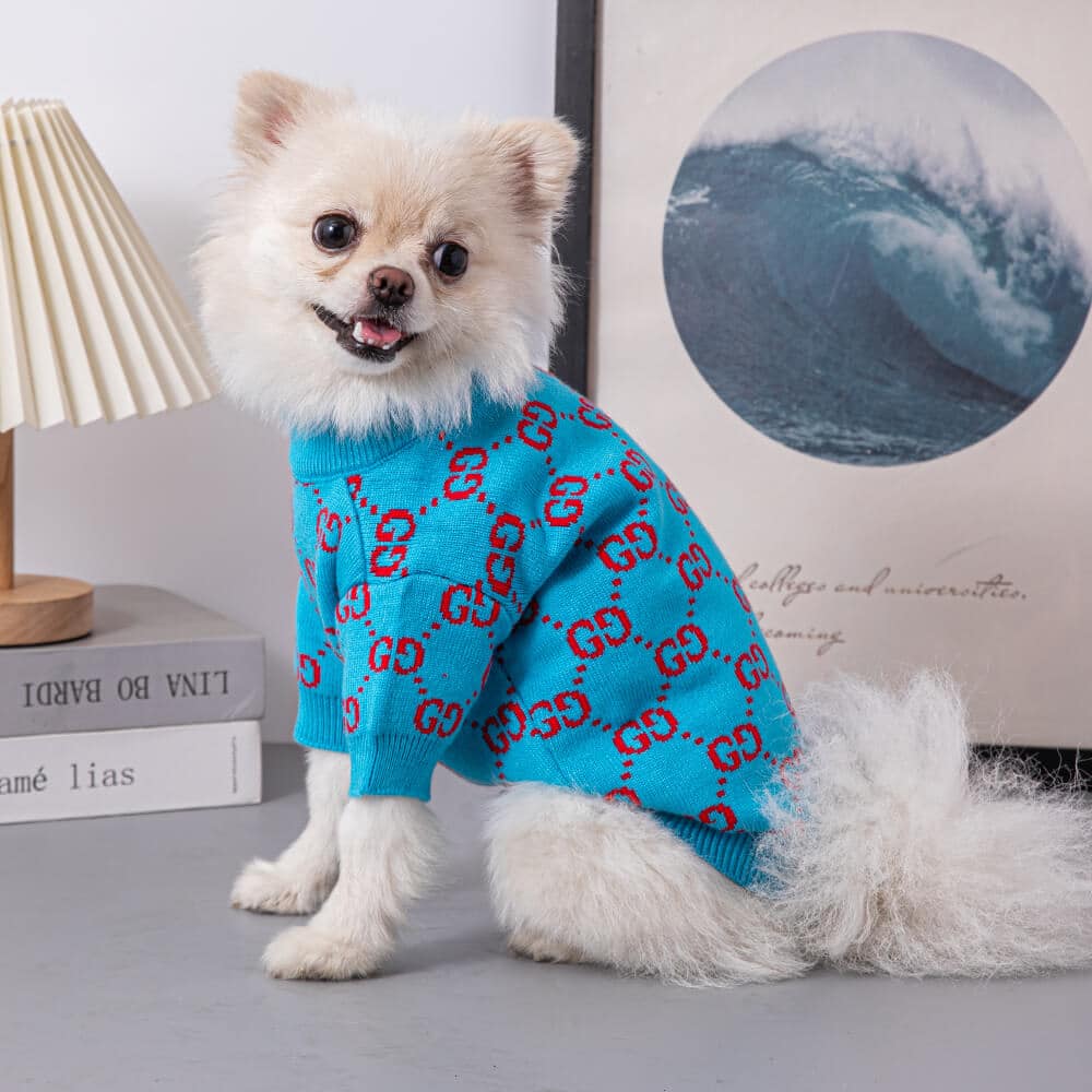 cute blue dog sweater w488#