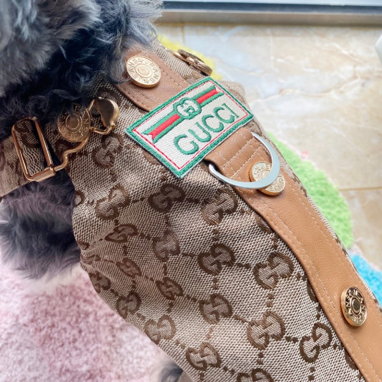 designer khaki dog harness dress for small dog w692