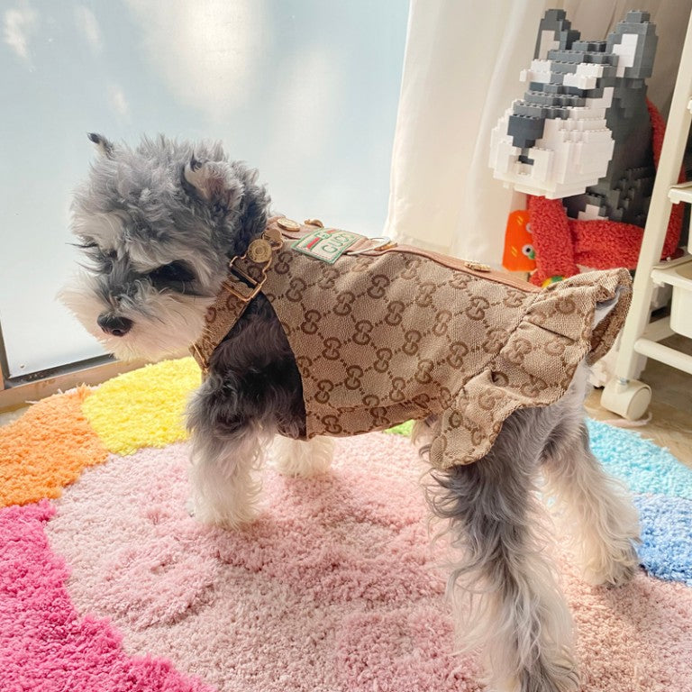 designer khaki dog harness dress for small dog w692