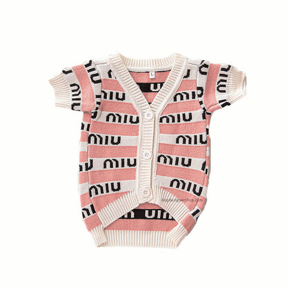 Pink dog cardigan sweater w652#